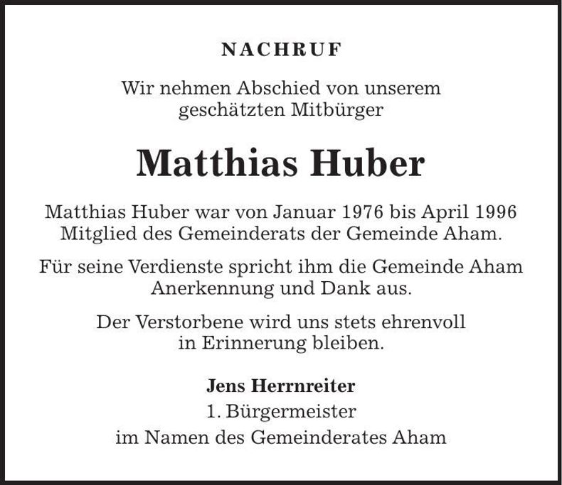 Traueranzeige Matthias Huber