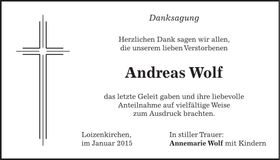 Traueranzeige Andreas Wolf