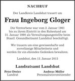 Traueranzeige Ingeborg Gloger