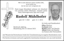 Traueranzeige Rudolf Mühlhofer