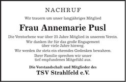 Traueranzeige Annemarie Pusl