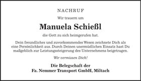 Traueranzeige Manuela Schießl