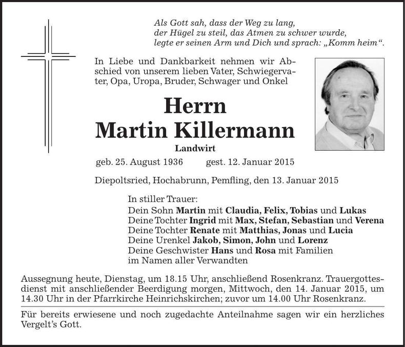 Traueranzeige Martin Killermann