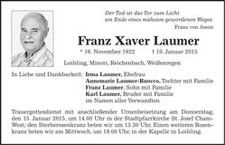 Traueranzeige Xaver Laumer