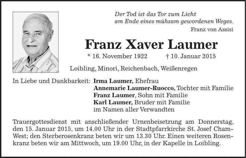 Traueranzeige Xaver Laumer