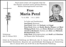 Traueranzeige Maria Perzl