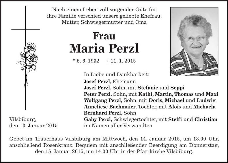 Traueranzeige Maria Perzl