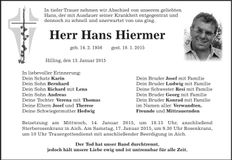 Traueranzeige Hans Hiermer