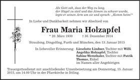 Traueranzeige Maria Holzapfel
