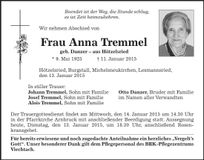 Traueranzeige Anna Tremmel