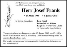 Traueranzeige Josef Frank