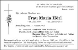 Traueranzeige Maria Hörl