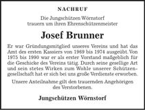 Traueranzeige Josef Brunner