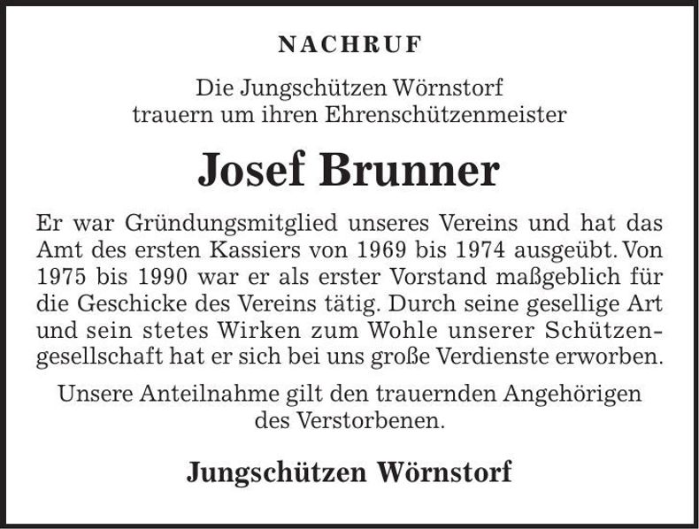 Traueranzeige Josef Brunner