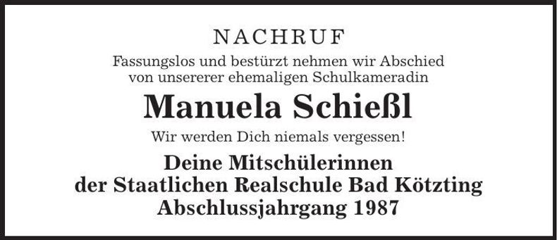 Traueranzeige Manuela Schießl