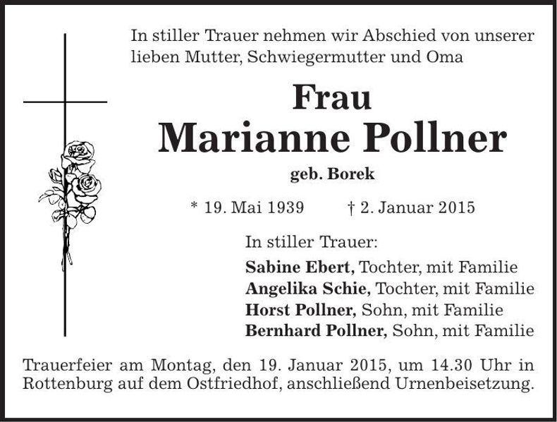 Traueranzeige Marianne Pollner