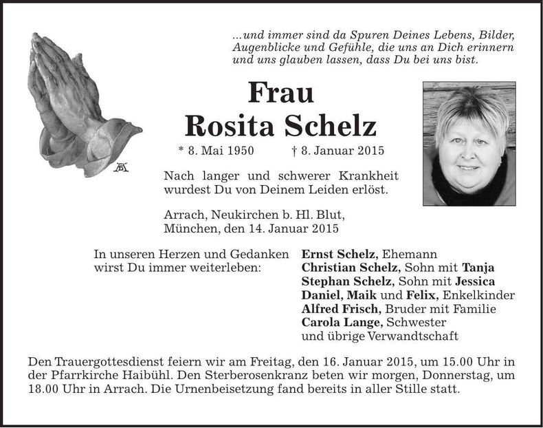 Traueranzeige Rosita Schelz