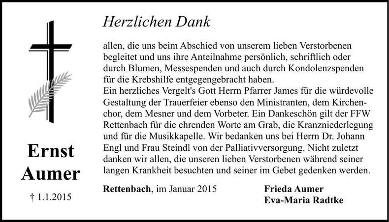 Traueranzeige Ernst Aumer