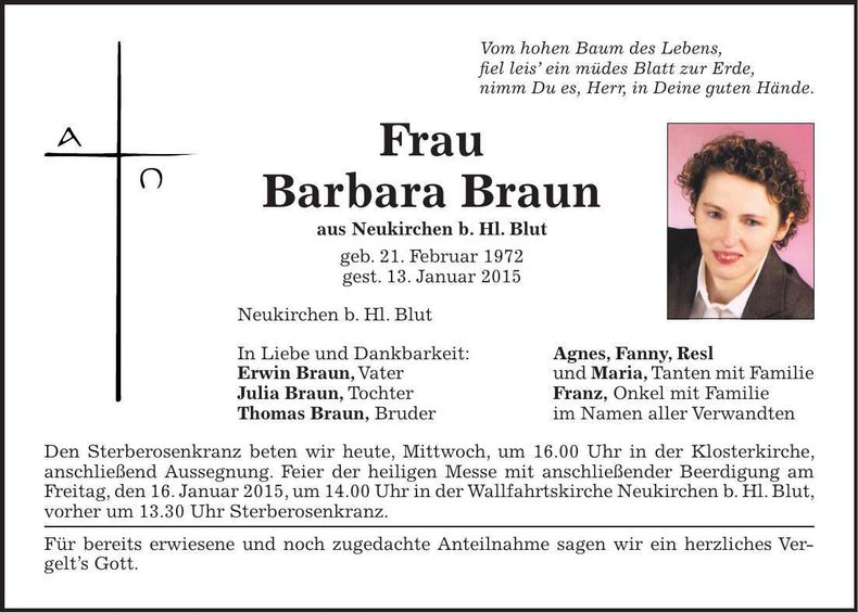 Traueranzeige Barbara Braun