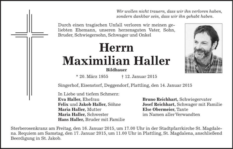 Traueranzeige Maximilian Haller