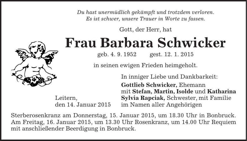 Traueranzeige Barbara Schwickert