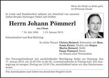 Traueranzeige Johann Pömmerl