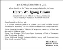 Traueranzeige Wolfgang Braun