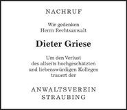 Traueranzeige Dieter Griese