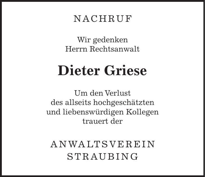 Traueranzeige Dieter Griese