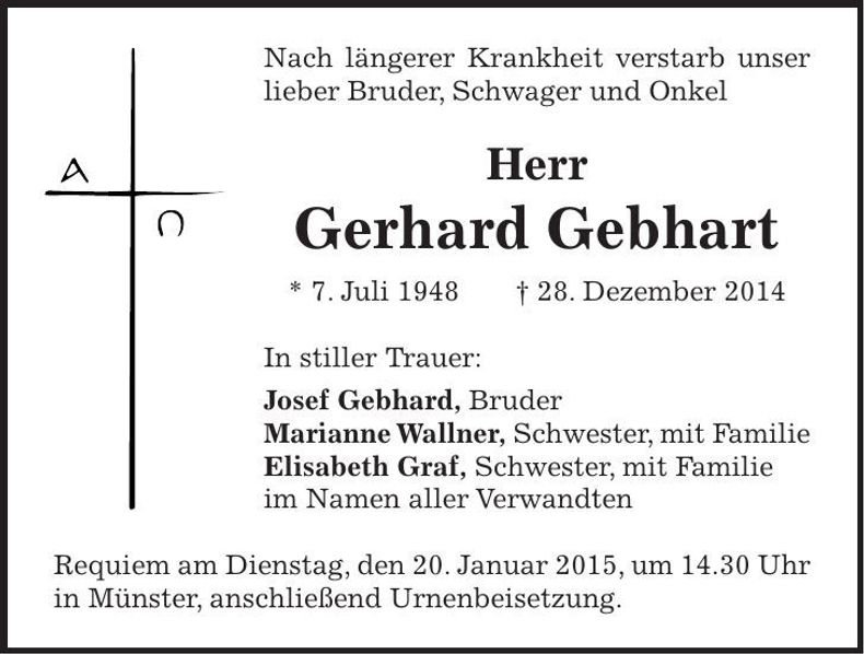 Traueranzeige Gerhard Gebhart