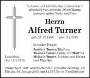 Traueranzeige Alfred Turner