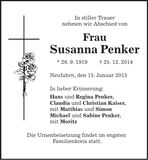 Traueranzeige Susanna Penker
