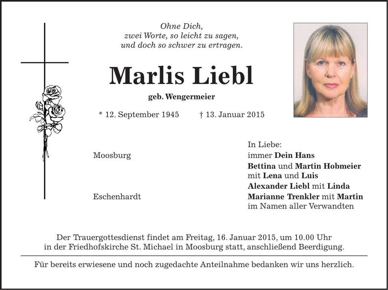 Traueranzeige Marlis Liebl