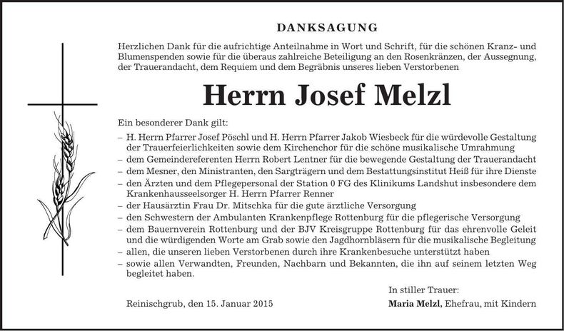 Traueranzeige Josef Melzl
