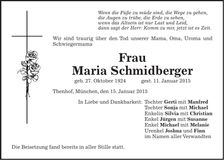 Traueranzeige Maria Schmidberger