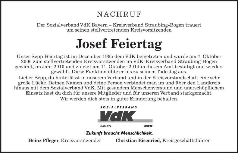 Traueranzeige Feiertag Josef