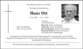 Traueranzeige Hans Ott