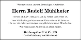 Traueranzeige Rudolf Mühlhofer