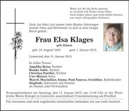 Traueranzeige Elsa Klages
