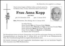Traueranzeige Anna Kopp