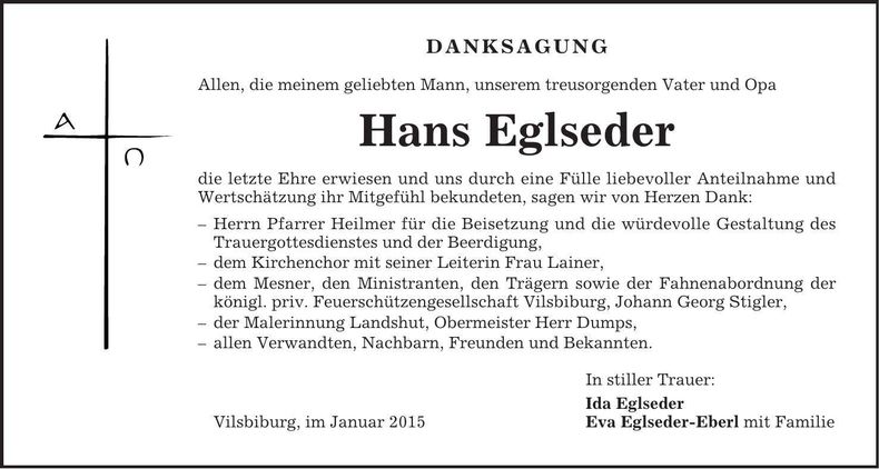 Traueranzeige Hans Eglseder