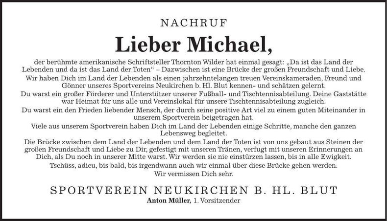 Traueranzeige Michael Dimpfl