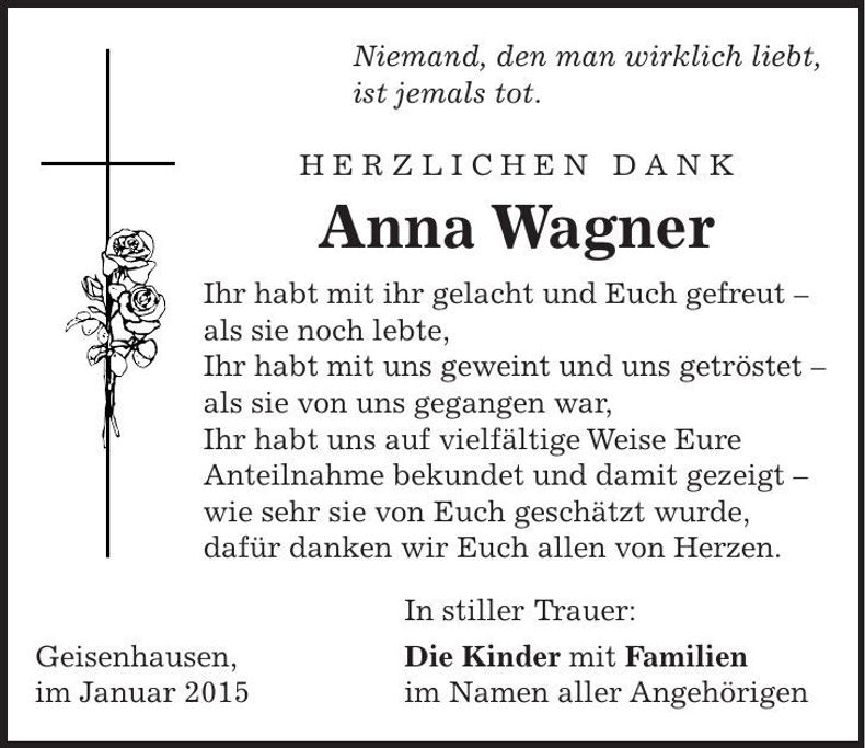 Traueranzeige Anna Wagner