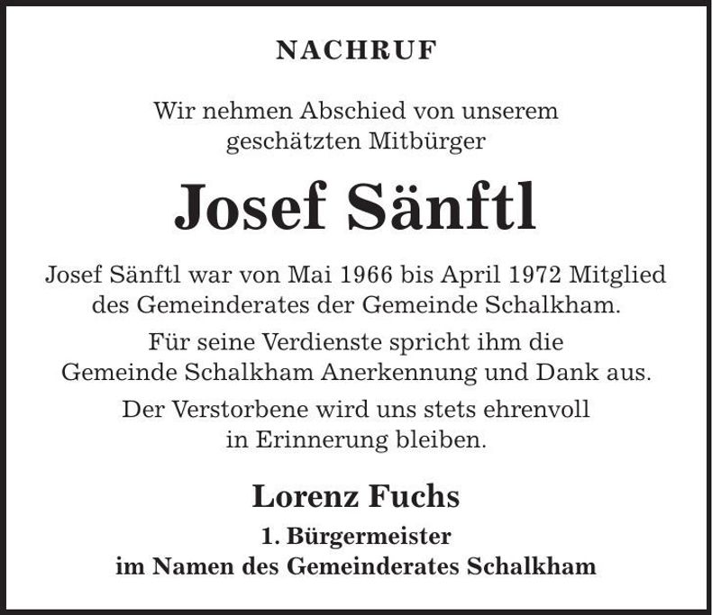 Traueranzeige Josef "Sepp" Sänftl