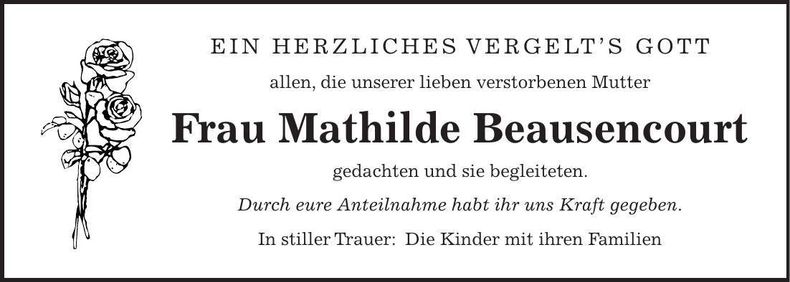 Traueranzeige Mathilde Beausencourt