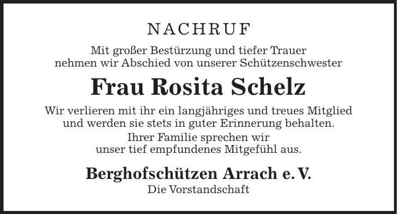 Traueranzeige Rosita Schelz