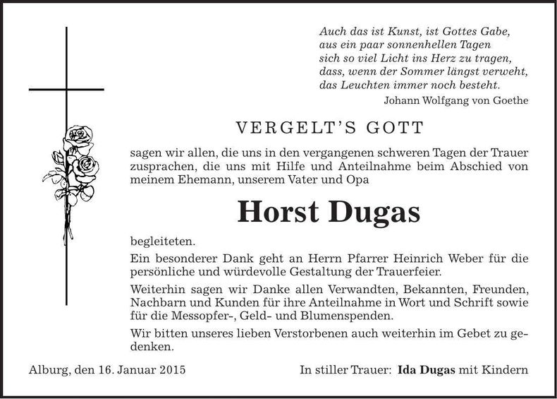 Traueranzeige Horst Dugas