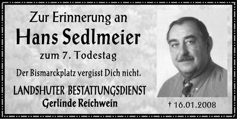 Traueranzeige Hans Sedlmeier