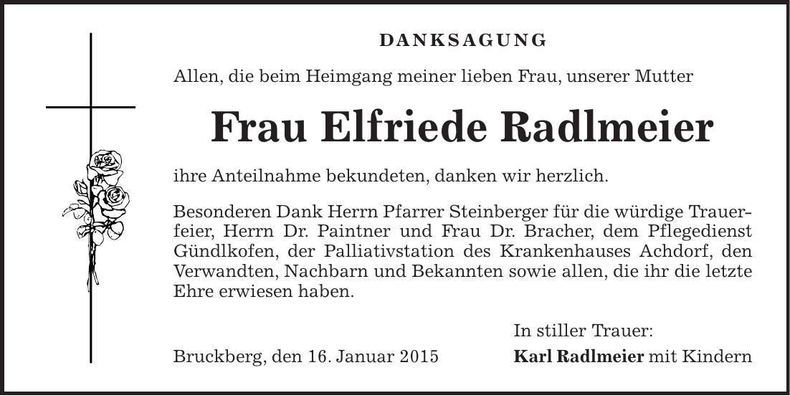 Traueranzeige Elfired Radlmeier