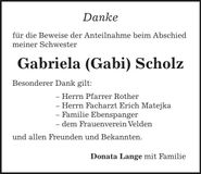 Traueranzeige Gabriela Scholz